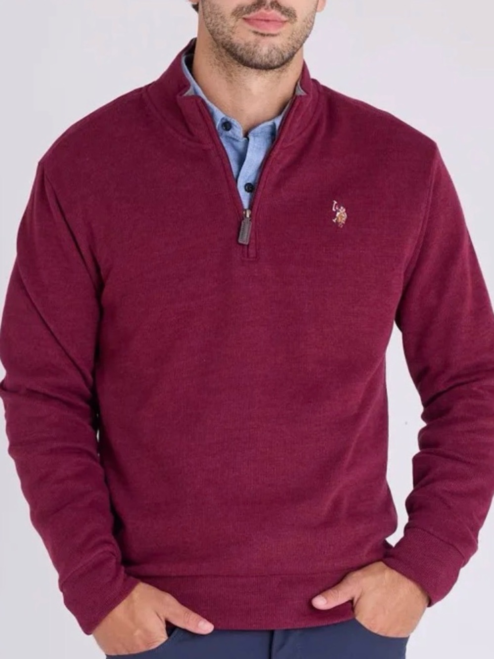 🍔👕🤽🐎🧲Polo by Ralph Lauren Men's Half-Zip Sweater in Burgundy